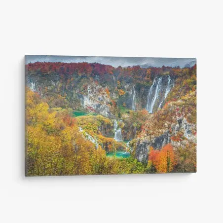 Tableau sur toile cascade d'automne et lacs émeraude – Wallnifity®