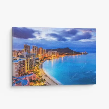 Tableau sur toile vue panoramique de Waikiki et Diamond Head à Honolulu – Wallnifity®