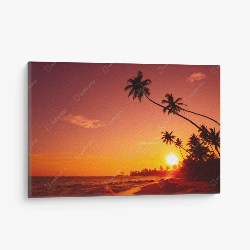 Tableau sur toile coucher de soleil tropical sur une plage paradisiaque – Wallnifity®