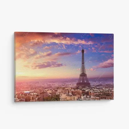 Tableau sur toile coucher de soleil à Paris - Tour Eiffel en panorama – Wallnifity®