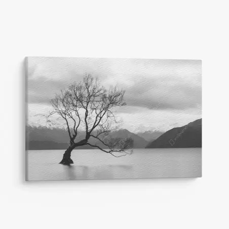 Tableau sur toile arbre solitaire sur lac brumeux – Wallnifity®
