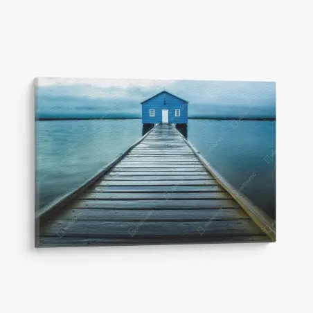 Tableau sur toile maisonnette bleue au bout de la jetée – Wallnifity®