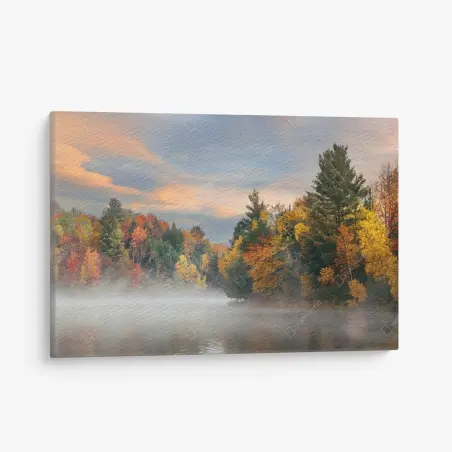 Tableau sur toile brume d'automne au bord du lac de Stowe, New England – Wallnifity®