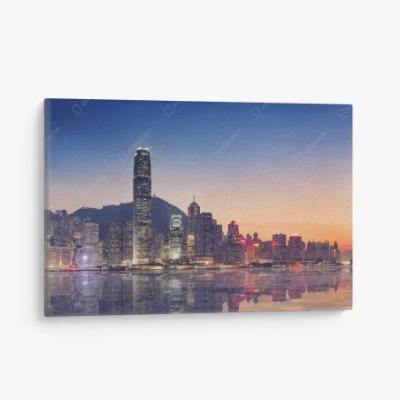 Tableau sur toile panorama urbain de Hong Kong au crépuscule – Wallnifity®