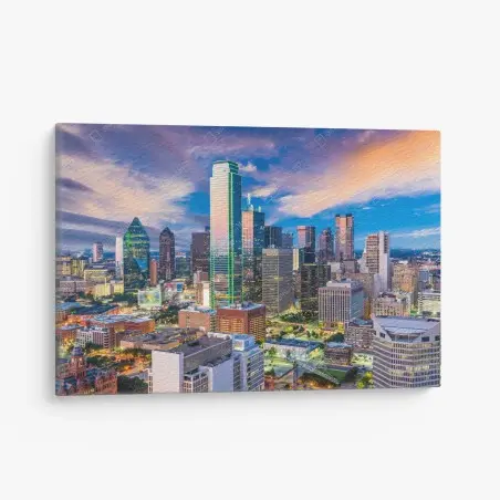 Tableau sur toile horizon de Dallas au coucher de soleil – Wallnifity®