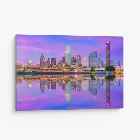 Tableau sur toile reflets magiques de Dallas au crépuscule – Wallnifity®