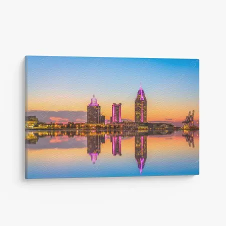 Tableau sur toile skyline de Mobile au coucher de soleil – Wallnifity®