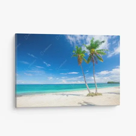 Tableau sur toile plage tropicale aux palmiers – Wallnifity®