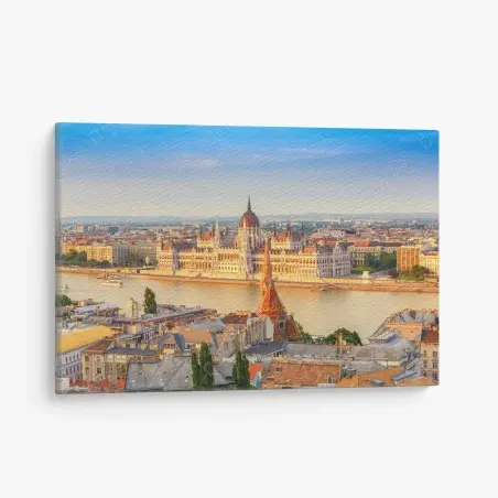 Tableau sur toile vue panoramique sur le parlement de Budapest et le Danube – Wallnifity®