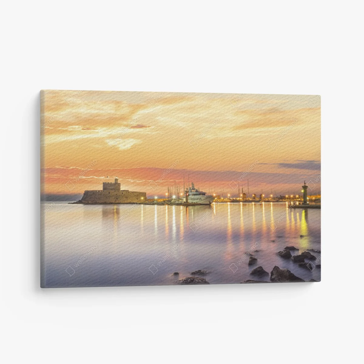 Tableau sur toile crépuscule doré sur le port de Mandraki, Rhodes – Wallnifity® Tableau sur toile crépuscule doré sur le port de Mandraki, Rhodes – Wallnifity®