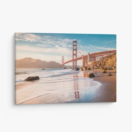 Tableau sur toile coucher de soleil au pied du Golden Gate – Wallnifity®