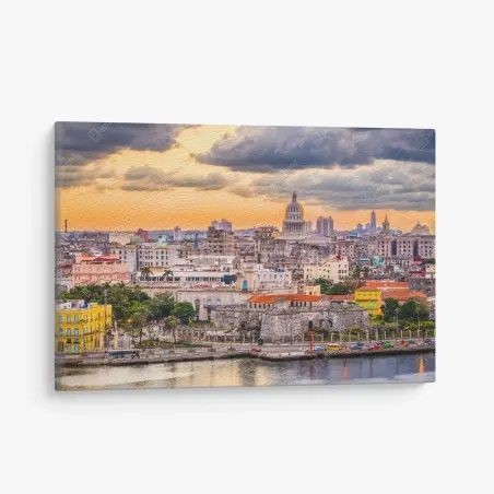 Tableau sur toile panorama urbain de La Havane au coucher du soleil – Wallnifity®