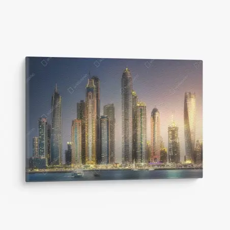 Tableau sur toile panorama urbain de Dubaï au crépuscule – Wallnifity®
