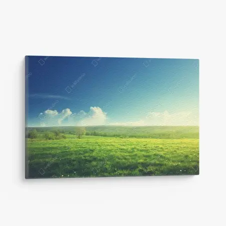 Tableau sur toile coucher de soleil printanier sur une prairie verdoyante – Wallnifity®