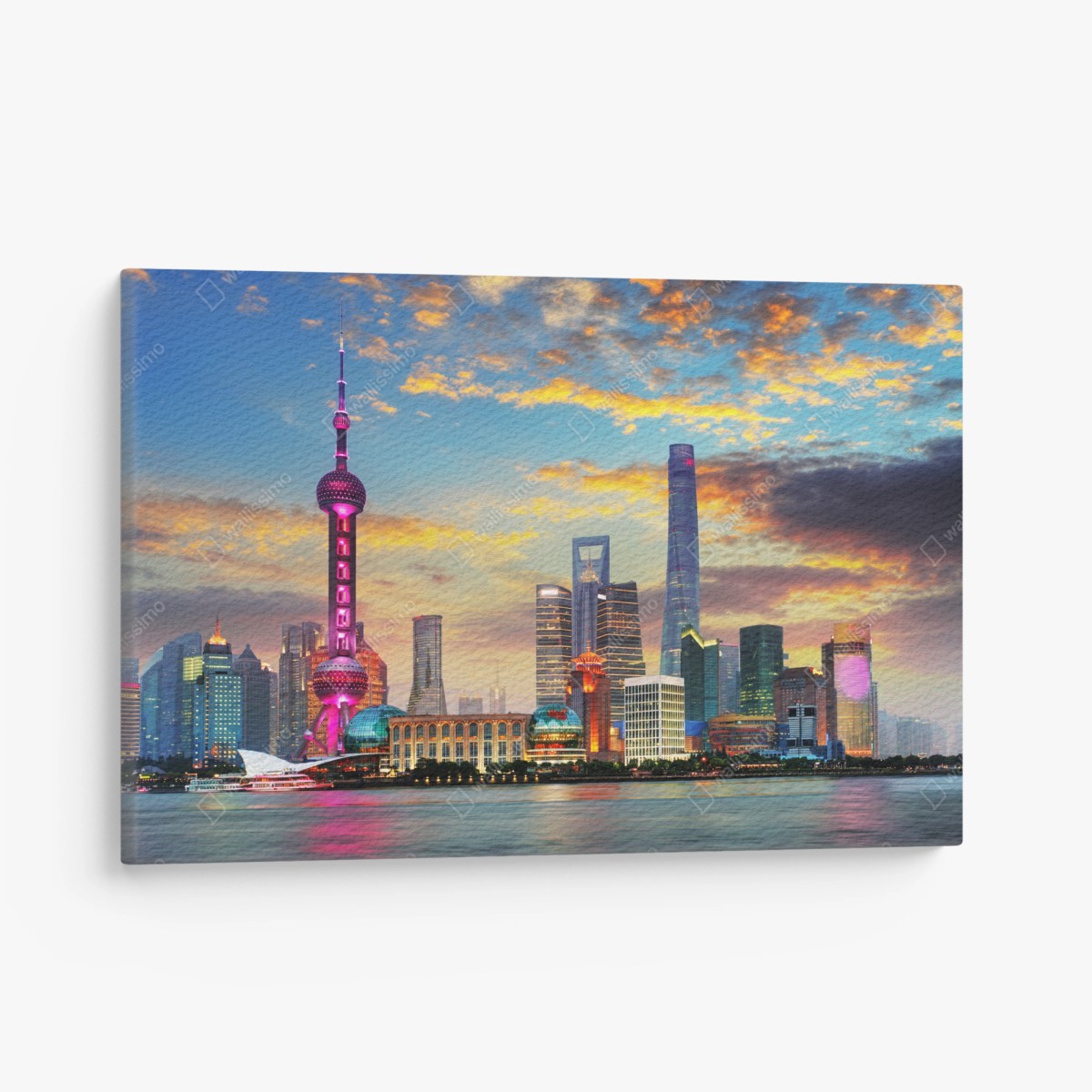 Tableau sur toile panorama lumineux de Shanghai au crépuscule – Wallnifity®