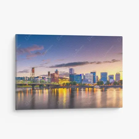 Tableau sur toile reflets dorés de Portland au crépuscule – Wallnifity®