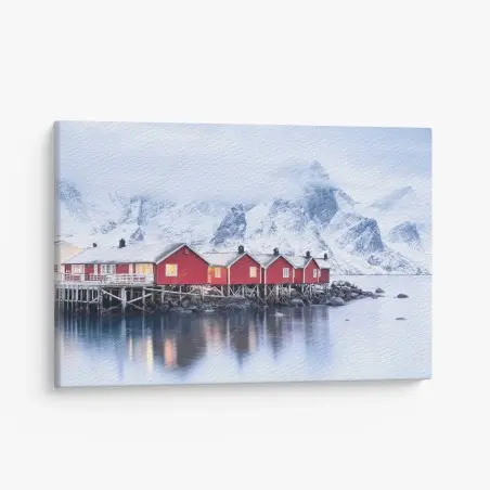 Tableau sur toile maisons rouges sur le fjord des îles Lofoten – Wallnifity®