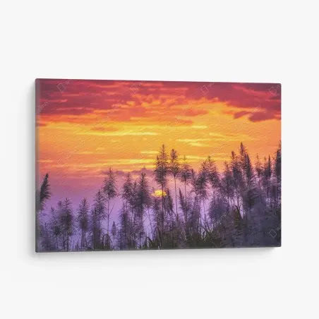 Tableau sur toile crépuscule doré derrière les pampas – Wallnifity®