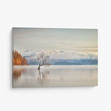 Tableau sur toile arbre solitaire sur le lac Wanaka en hiver – Wallnifity®