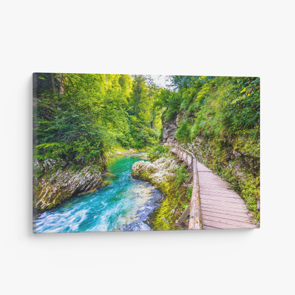 Tableau sur toile sentier boisé le long d'une rivière émeraude – Wallnifity®