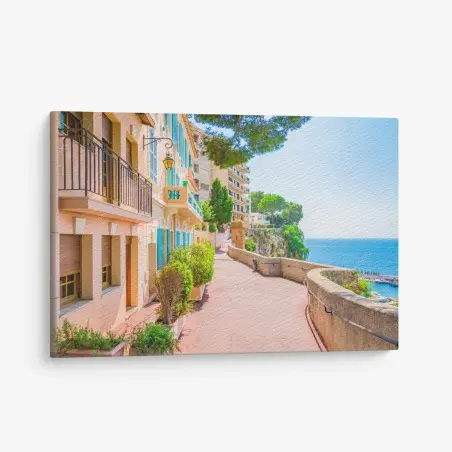 Tableau sur toile balade côtière aux façades pastel – Wallnifity®