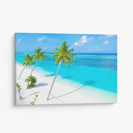 Tableau sur toile évasion tropicale: palmiers et océan turquoise – Wallnifity®