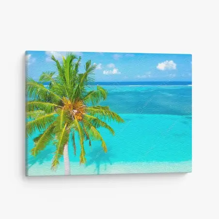 Tableau sur toile évasion tropicale — lagon turquoise et palmier – Wallnifity®