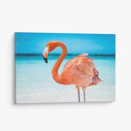 Tableau sur toile flamant rose au bord de l'océan – Wallnifity®