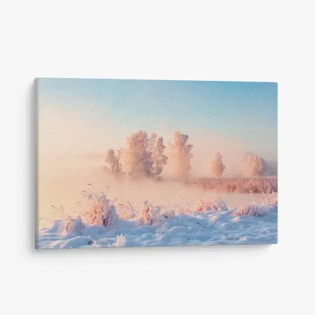 Tableau sur toile brume rose au lever du soleil sur paysage hivernal – Wallnifity®
