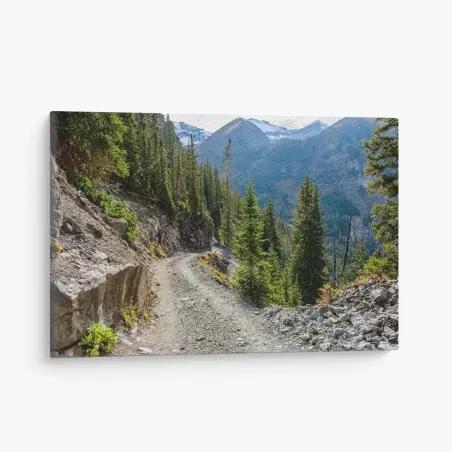 Tableau sur toile sentier de montagne alpin entre pins et sommets – Wallnifity®