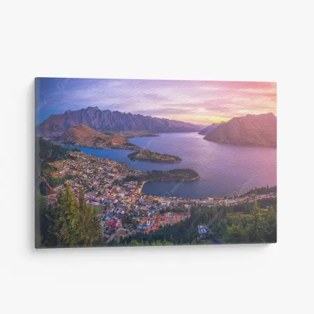Tableau sur toile crépuscule sur Queenstown : panorama lacustre – Wallnifity®