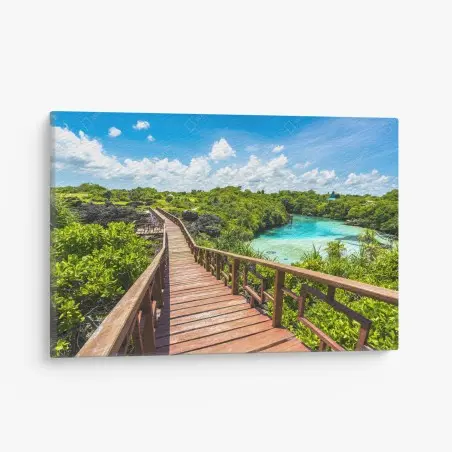 Tableau sur toile passerelle en bois sur lagon turquoise – Wallnifity®