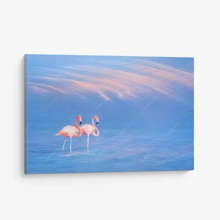Tableau sur toile duo de flamants roses au crépuscule – Wallnifity®