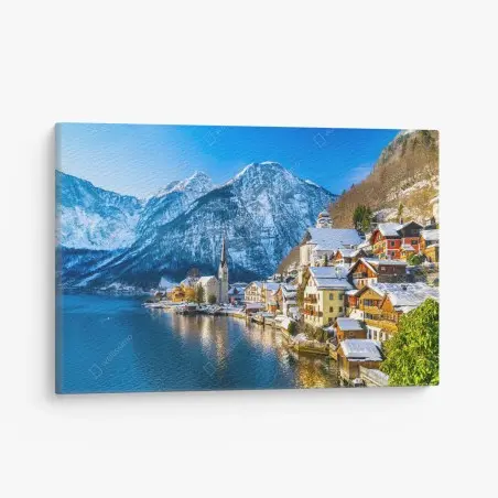 Tableau sur toile village alpin pittoresque au bord du lac à Hallstatt – Wallnifity®
