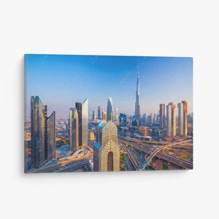 Tableau sur toile skyline de Dubaï au coucher du soleil – Wallnifity®