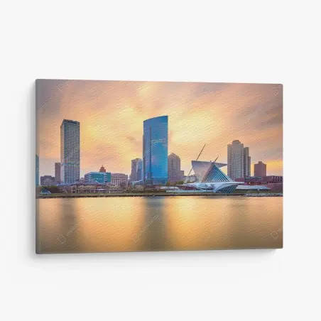 Tableau sur toile crépuscule doré sur Milwaukee – Wallnifity®