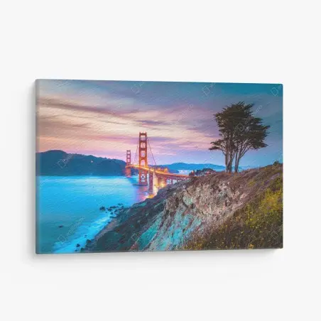 Tableau sur toile coucher de soleil au Golden Gate, panorama de San Francisco – Wallnifity®