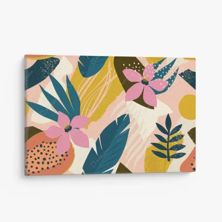 Tableau sur toile jardin tropical abstrait aux fleurs roses – Wallnifity®