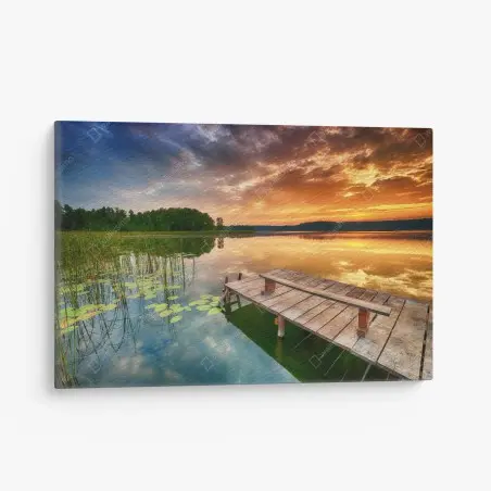 Tableau sur toile aube dorée sur le lac paisible – Wallnifity®