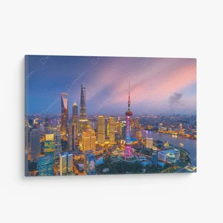 Tableau sur toile panorama nocturne de Shanghai au crépuscule – Wallnifity®