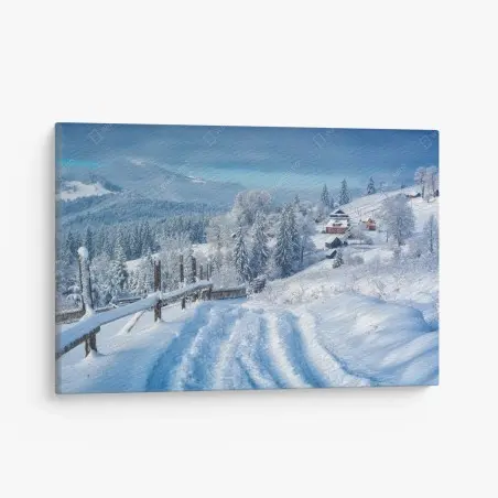 Tableau sur toile chemin vers village alpin enneigé – Wallnifity®