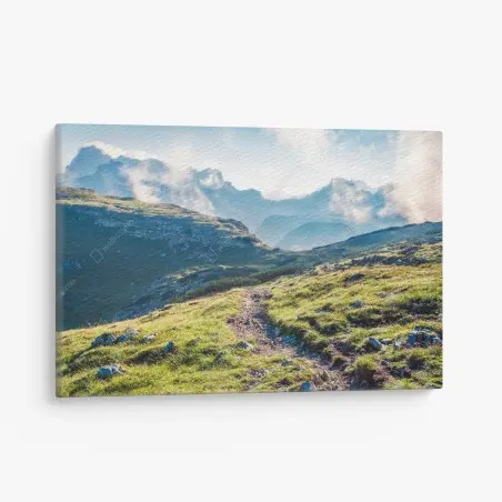 Tableau sur toile sentier brumeux dans les Dolomites, Monte Piana et Tre Cime di Lavaredo – Wallnifity®