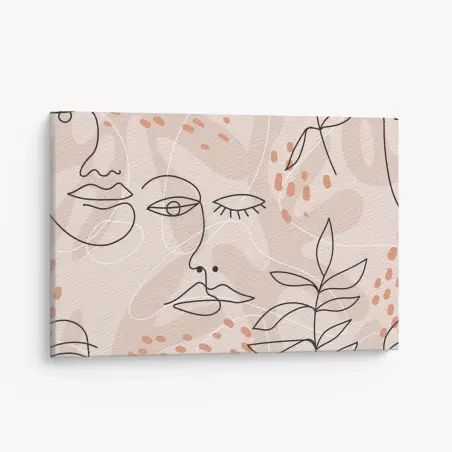 Tableau sur toile visages en tracé continu sur fond pastel – Wallnifity®