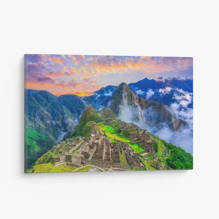 Tableau sur toile lever de soleil sur Machu Picchu, panorama des Andes – Wallnifity®