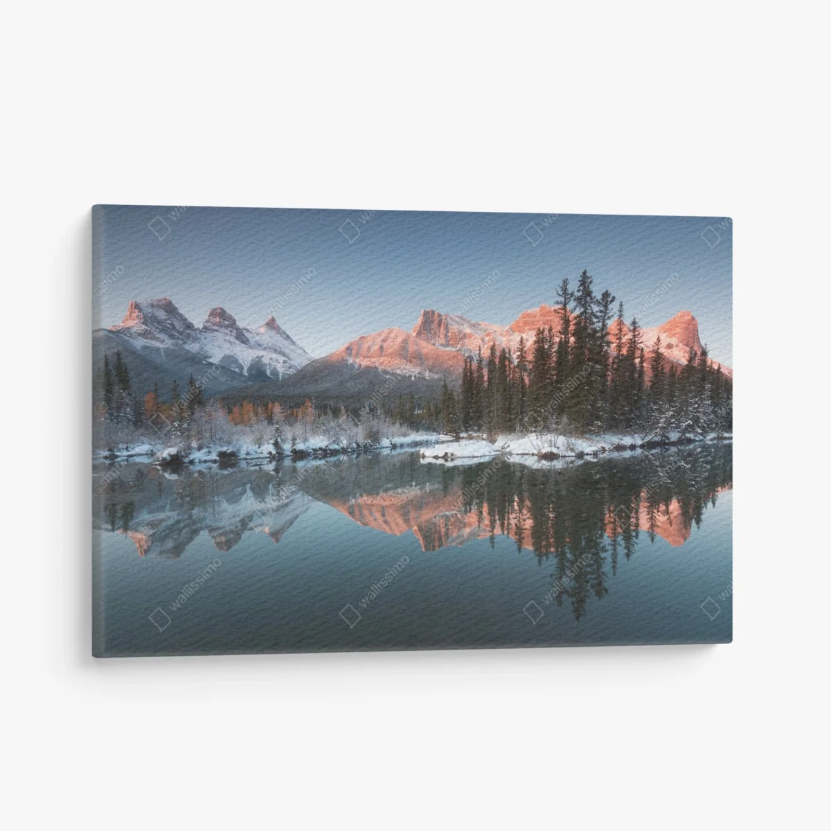 Tableau sur toile aurore sur montagnes enneigées et reflet paisible – Wallnifity® Tableau sur toile aurore sur montagnes enneigées et reflet paisible – Wallnifity®