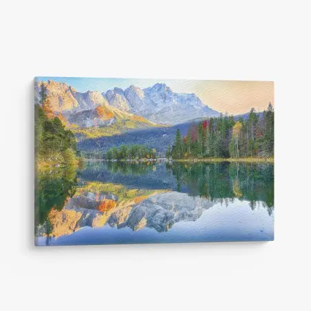 Tableau sur toile reflets d'automne au lac Eibsee devant Zugspitze – Wallnifity®