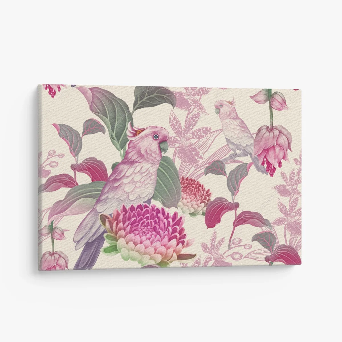 Tableau sur toile motif tropical élégant aux oiseaux et fleurs roses – Wallnifity® Tableau sur toile motif tropical élégant aux oiseaux et fleurs roses – Wallnifity®