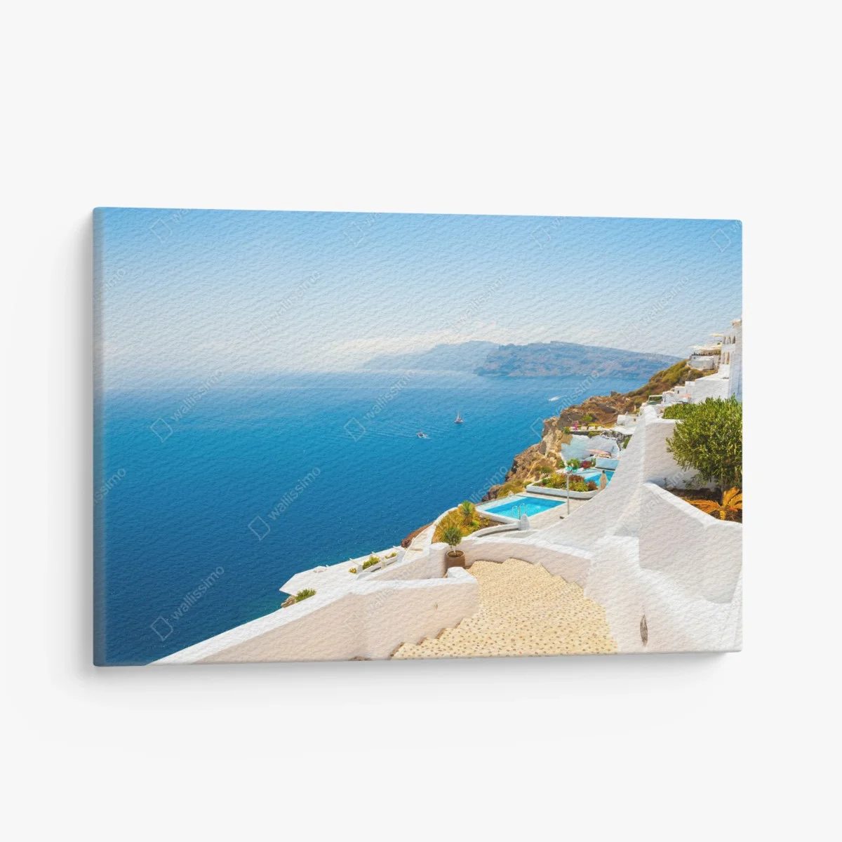 Tableau sur toile escaliers blancs et mer azur à Santorin, Grèce – Wallnifity® Tableau sur toile escaliers blancs et mer azur à Santorin, Grèce – Wallnifity®