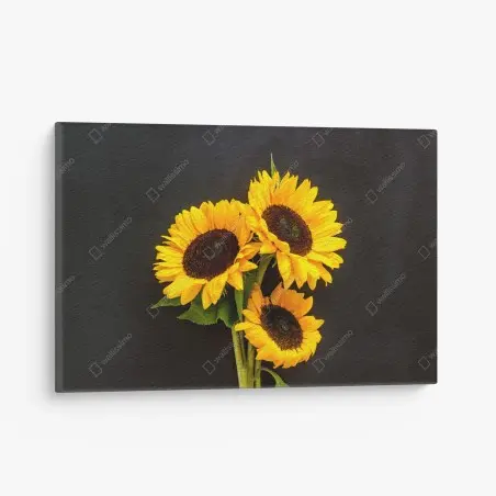Tableau sur toile bouquet lumineux de tournesols sur fond noir – Wallnifity®