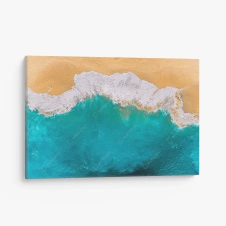 Tableau sur toile vue aérienne de Kelingking, Nusa Penida : mer turquoise et plage dorée – Wallnifity®